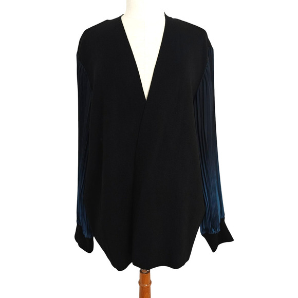 Chico's Cashmere Blend Pleated Sleeve Cardigan Sweater XXL / 4 Black Blue Open - Picture 5 of 9